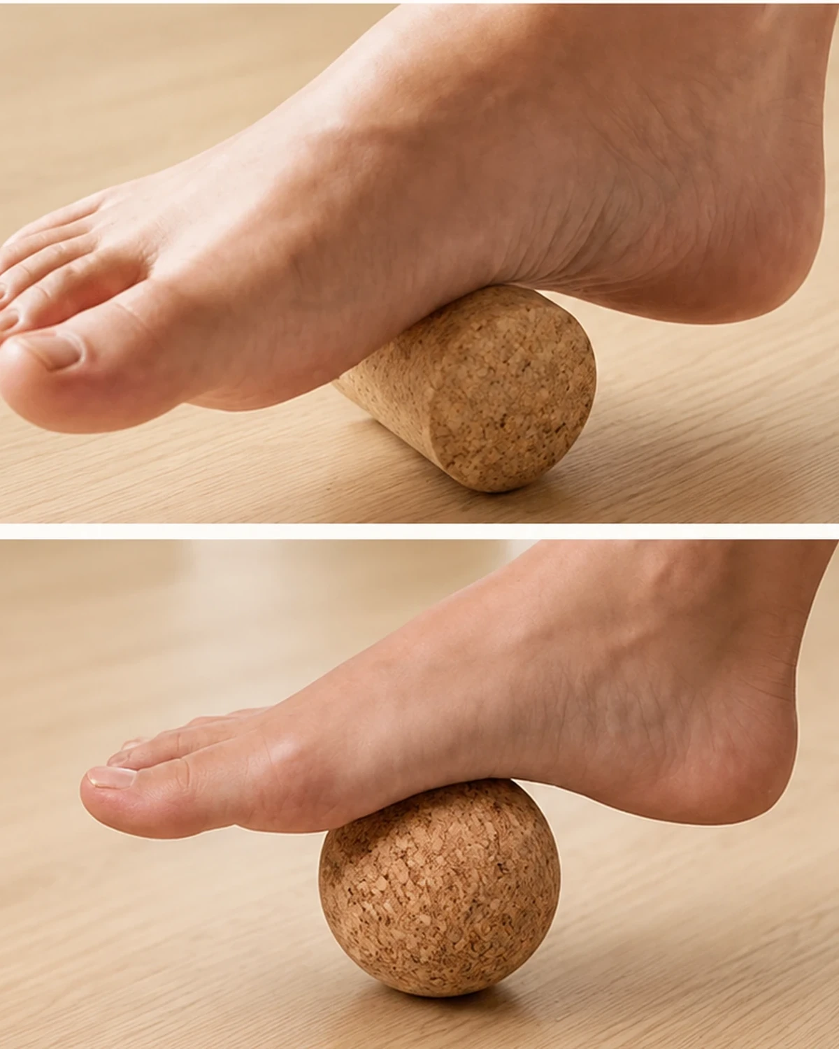 Cork ball and roller used under the foot